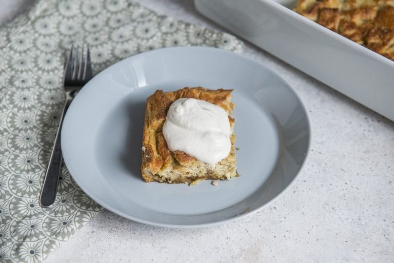 Overnight Cinnamon Roll French Toast Casserole (with the BEST cinnamon whipped cream!)