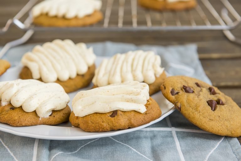 Pumpkin Chocolate Chip Cookies (with Browned Butter Cream Cheese Frosting!)