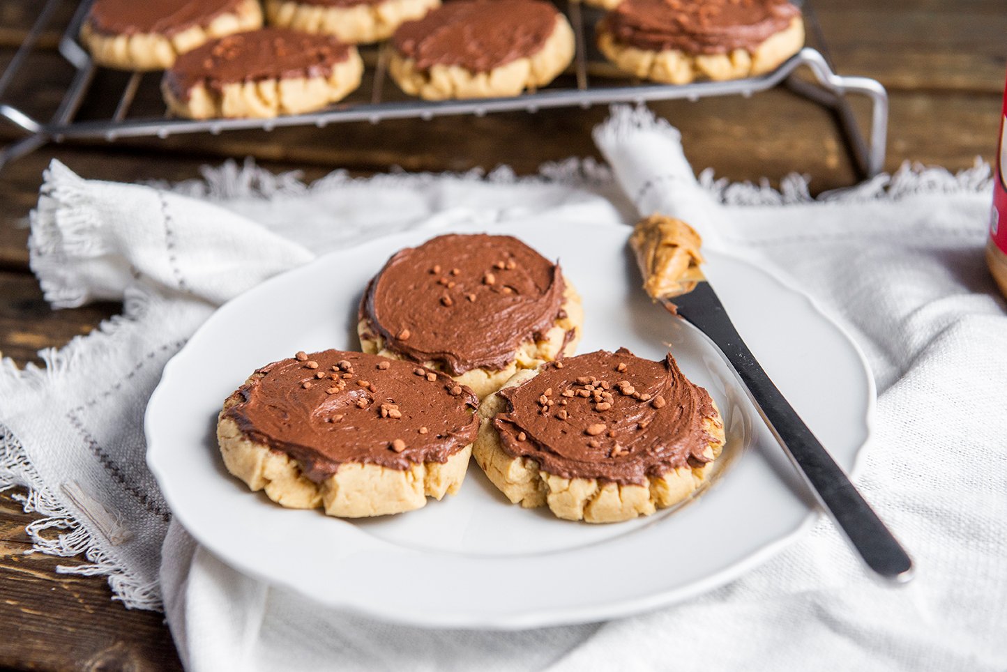 Frosted Peanut Butter Sugar Cookies with Chocolate & Peanut Butter Frosting