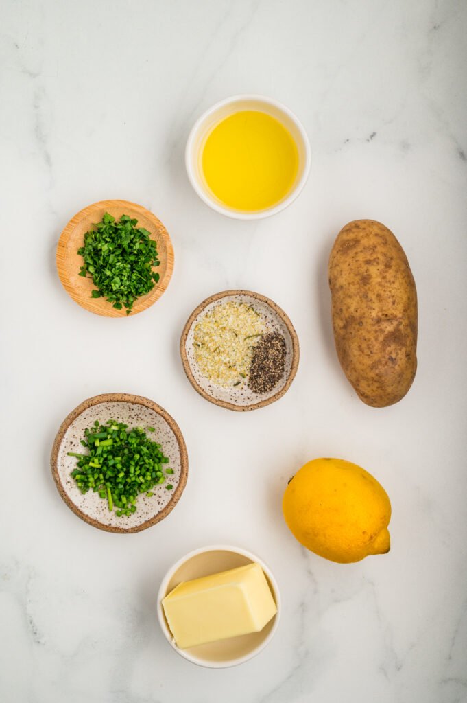 Ingredients for grilled potato wedges.