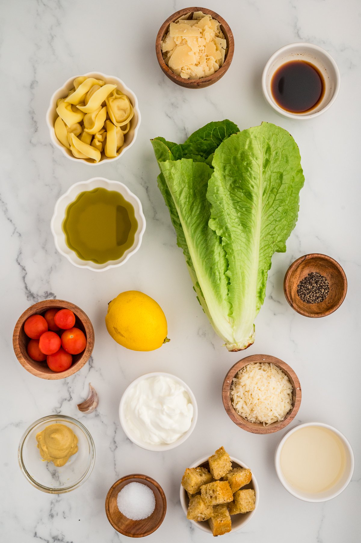 Tortellini Caesar Salad ingredients.